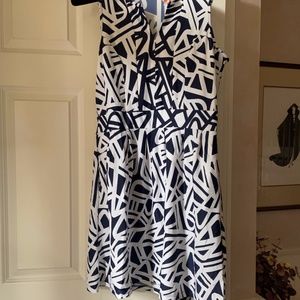 Blue and White V-neck Dress